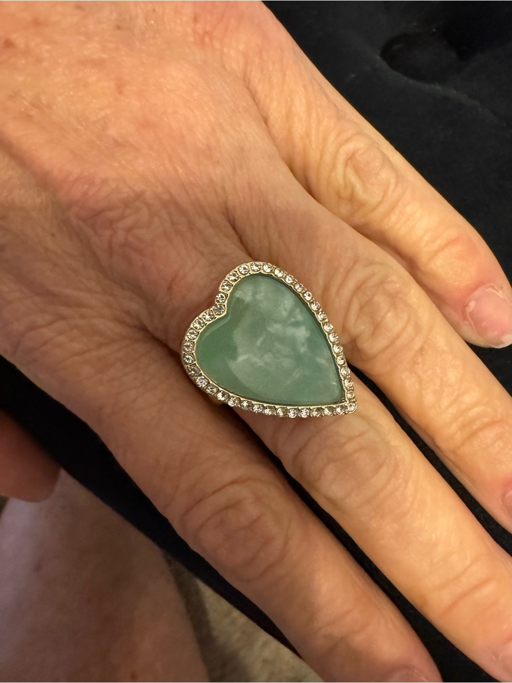 Park Lane "Spearmint" Mint Green Lucite Heart Ring, GOLD- Size 10 (EUC)
